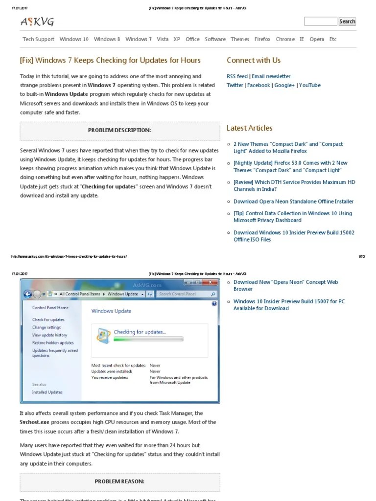 (Fix) Windows 7 Keeps Checking For Updates For Hours AskVG PDF Windows 7 Microsoft Windows