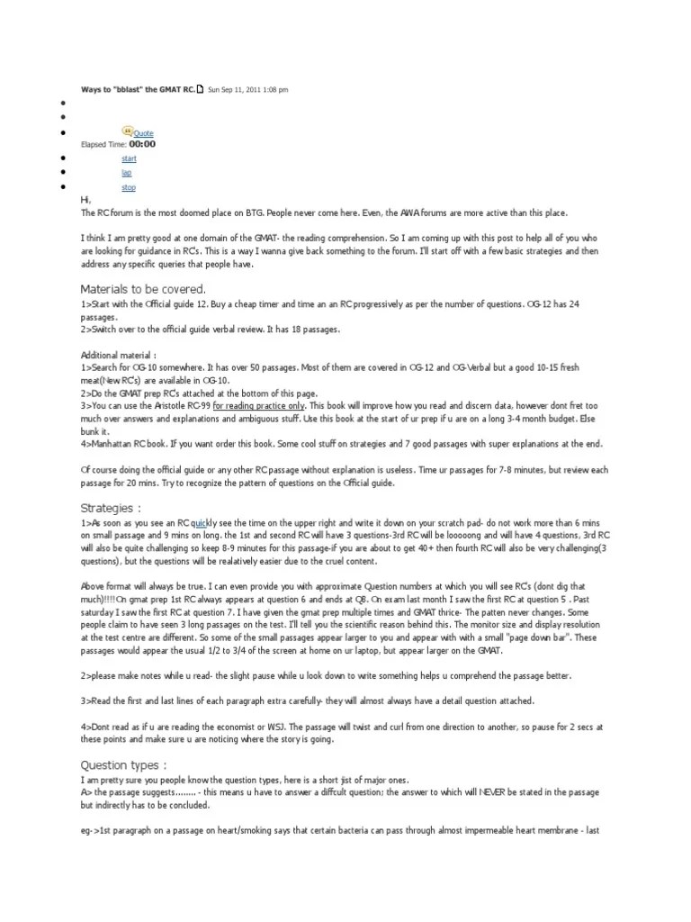 RC Question Types PDF Graduate Management Admission Test Reading