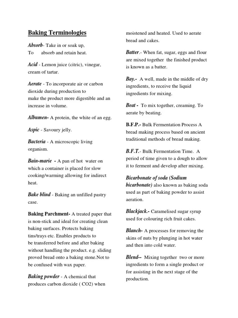 Baking Terminologies Breads Baking