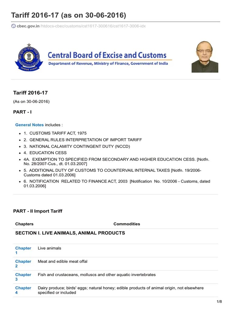 Combined Customs Tariff 201617 PDF Textiles Yarn