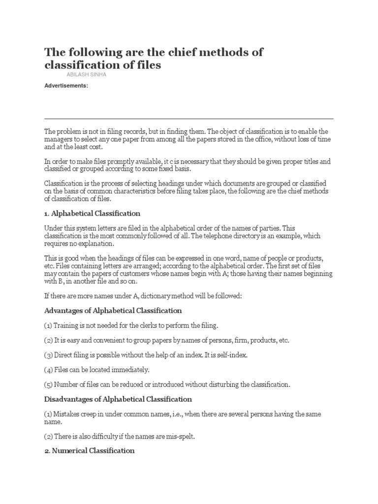 Methods & Classification of Files PDF Numbers Business