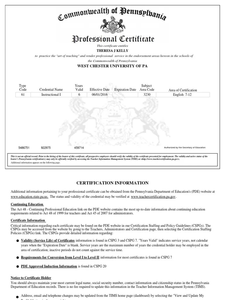 pa certification Credential Social Institutions