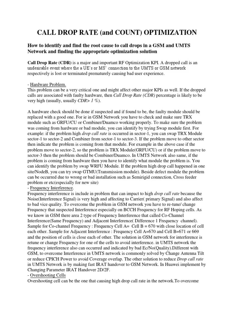 CALL DROP RATE Optimization Tips PDF Interference Gsm