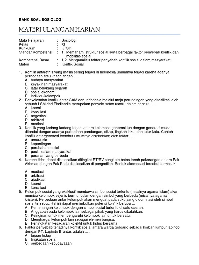 Soal Uas Sosiologi Kelas 11 Semester 2 Kurikulum 2013