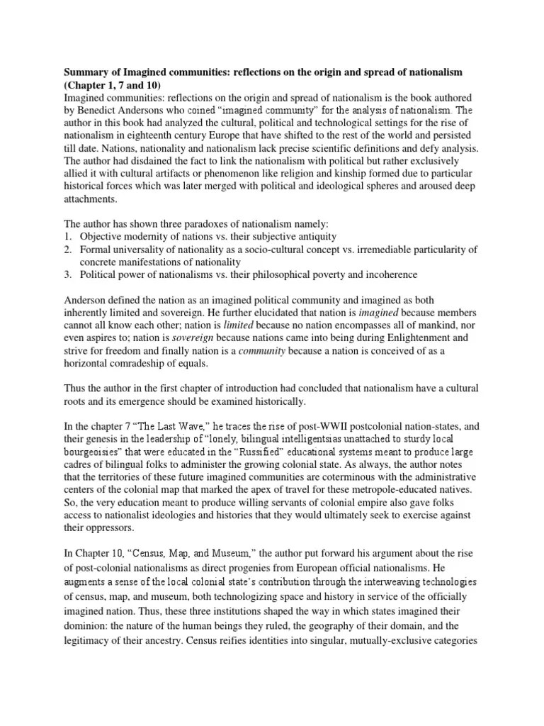 Summary of Imagined Communities_reflections on the Origin