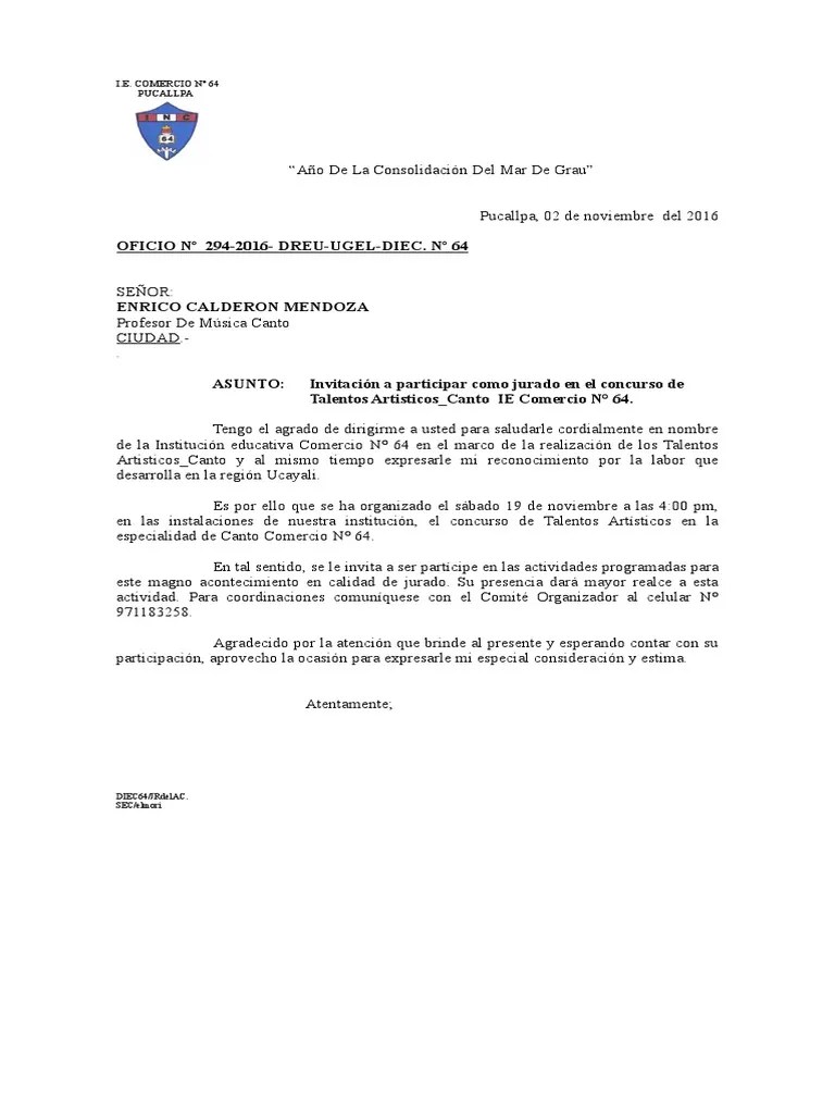 Oficio de Invitacion Ocio