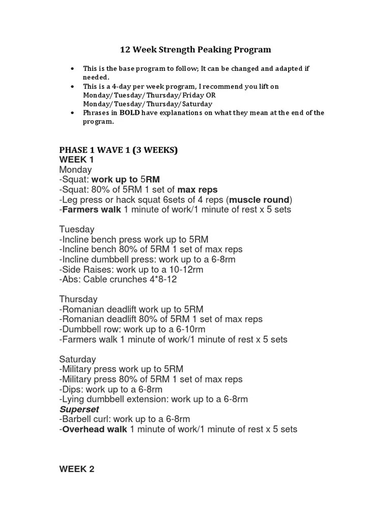 12 week strength peaking program Strength Training Physical Exercise