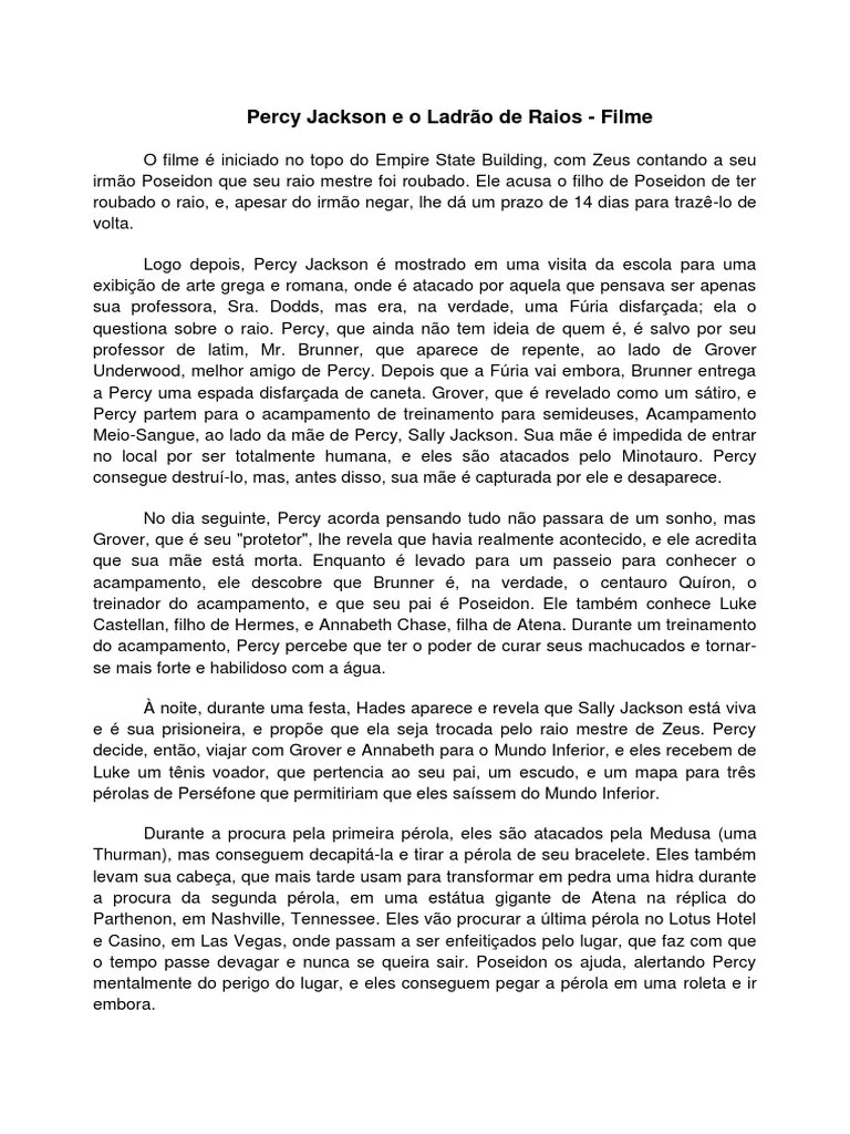 Percy Jackson Resumo do Filme Lazer Ficção e literatura Free 30
