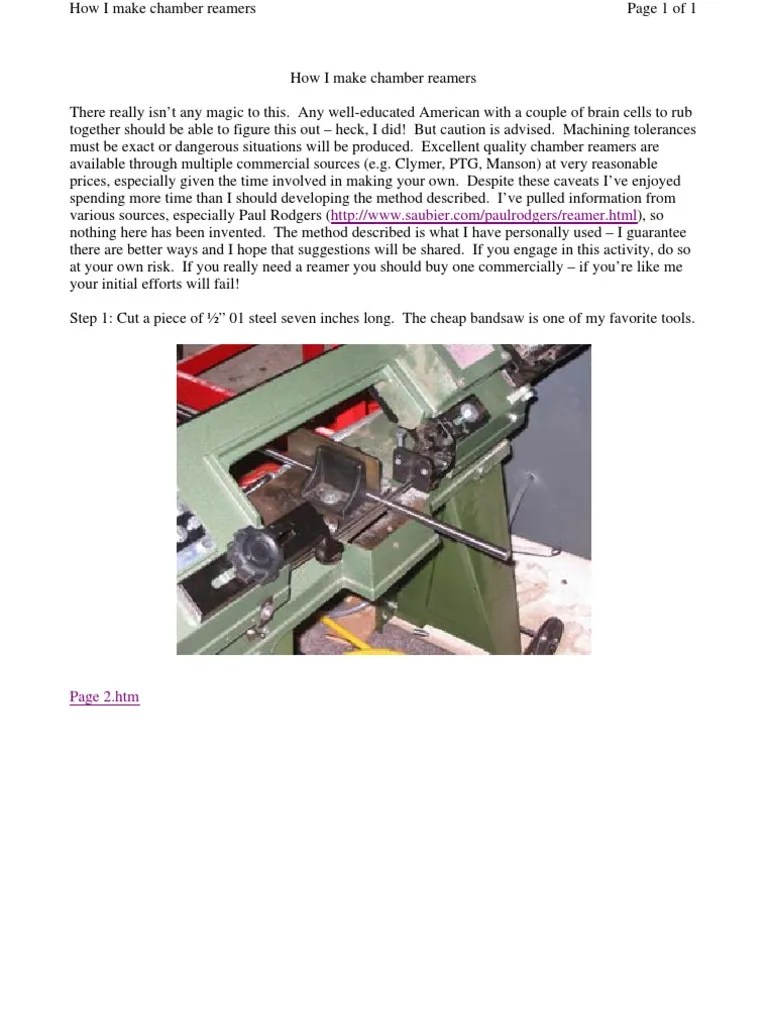How I Make a Chamber Reamer Tools Metalworking