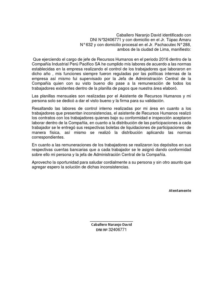 Ejemplo de Carta de Descargo