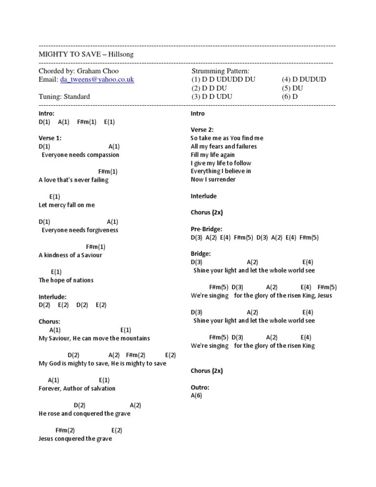 Mighty To Save Lyrics and Chords Song Structure Entertainment (General)