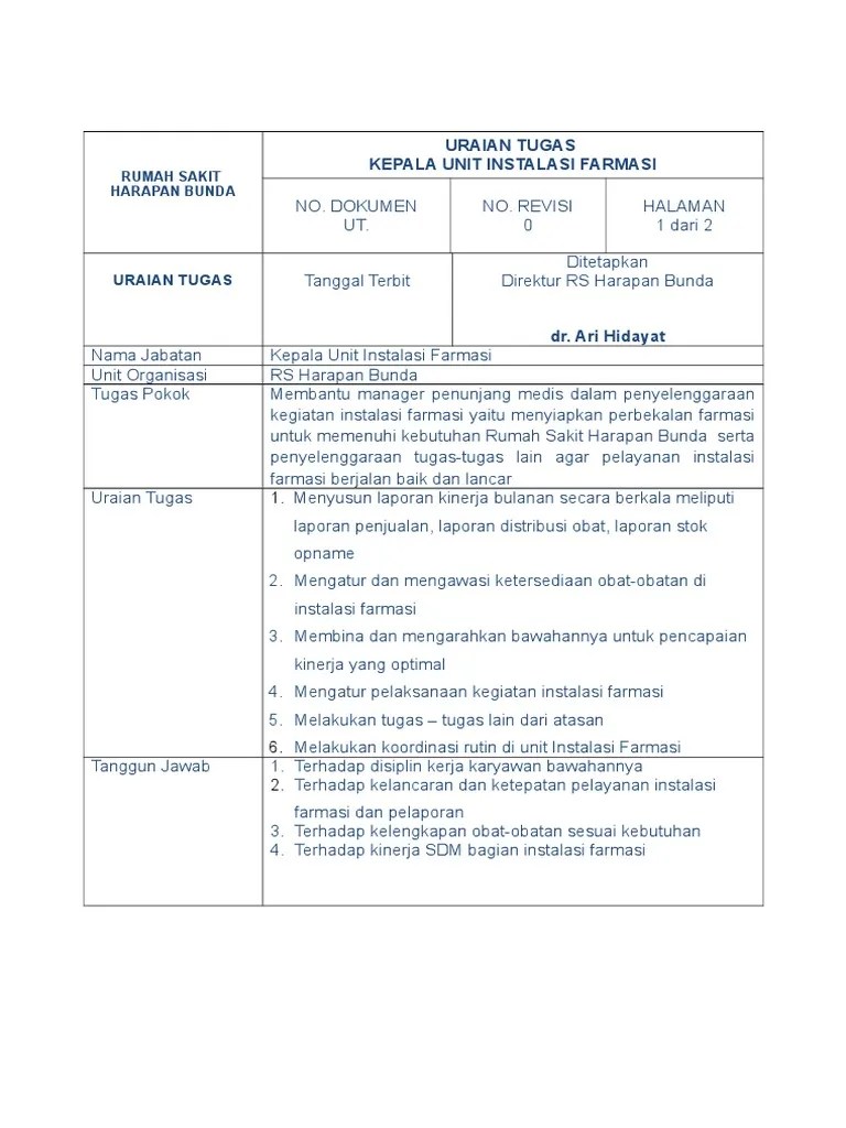 Uraian Tugas Unit Farmasi | PDF