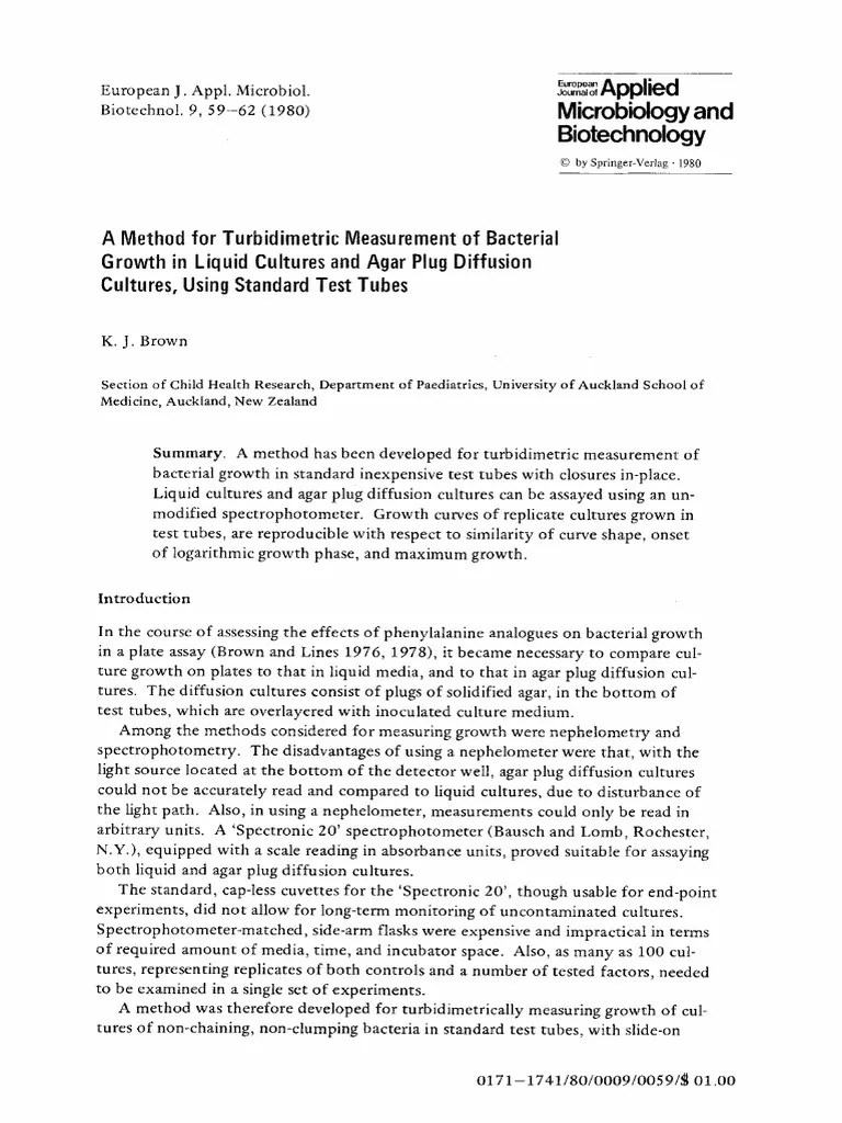A Method For Turbidimetric Measurement of Bacterial PDF Growth