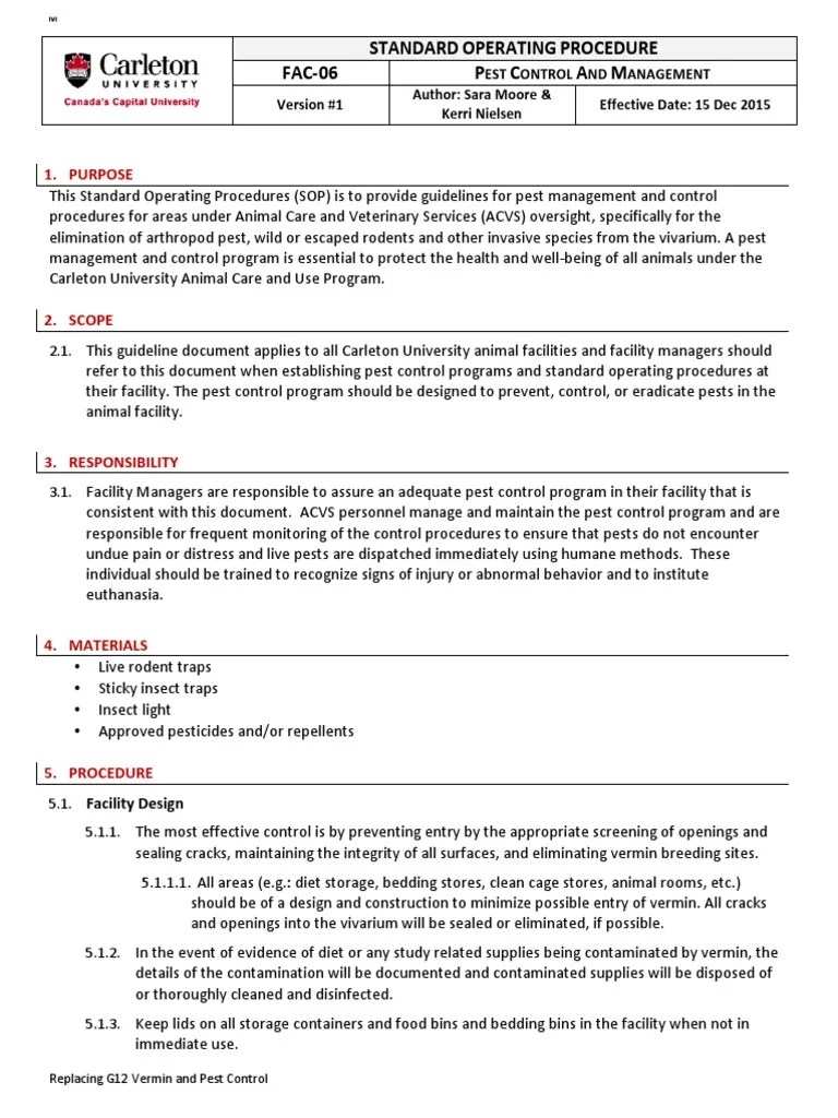 Standard Operating Procedure for pest control | Pest Control | Wellness