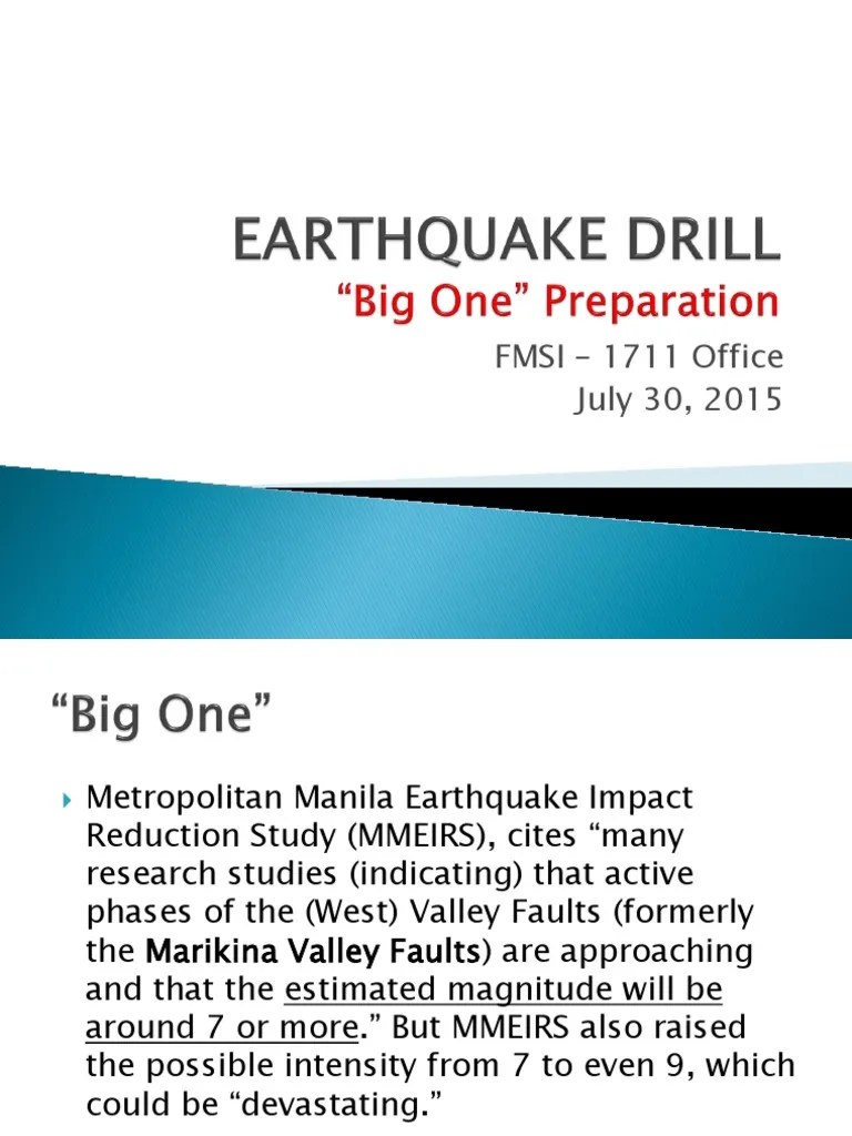EARTHQUAKE DRILL ppt.ppt Moment Magnitude Scale Earthquakes