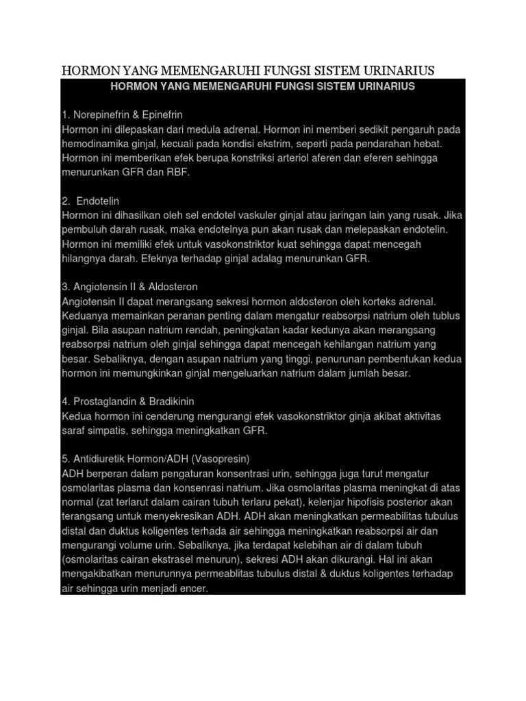 Hormon Yang Memengaruhi Fungsi Sistem Urinarius | PDF