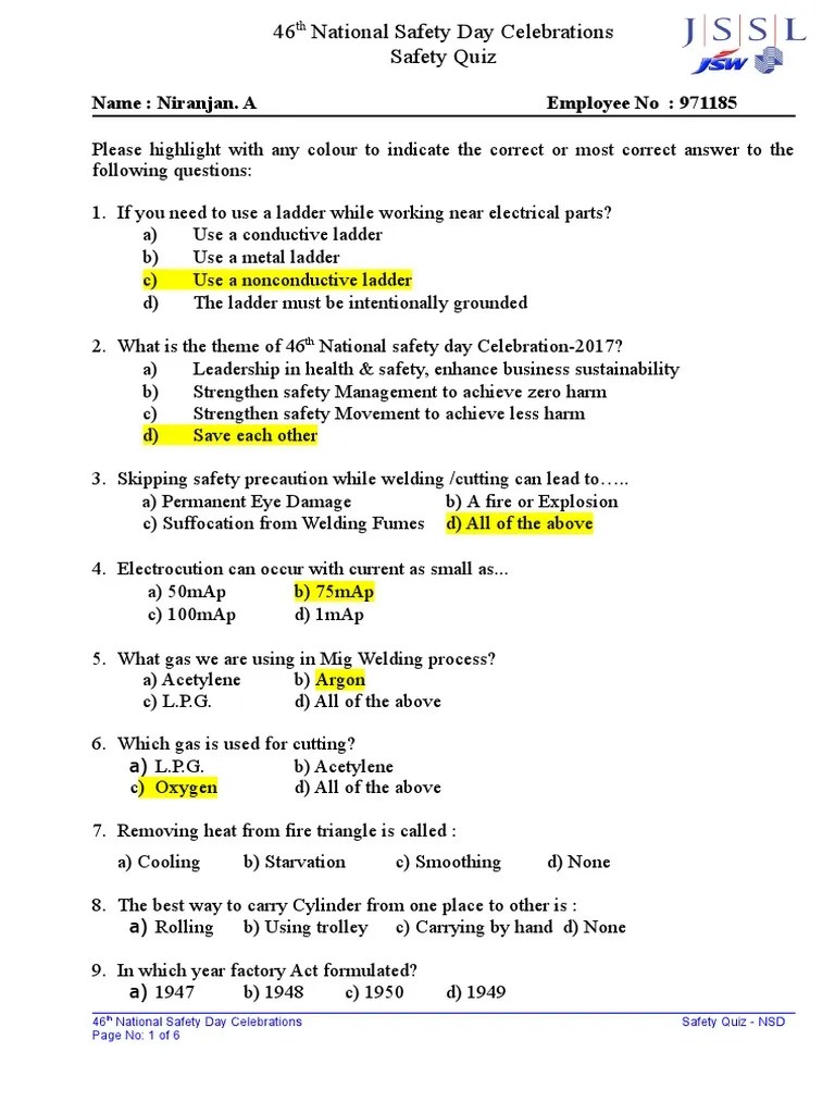 46th National Safety Quiz -17 | First Aid | Risk Management