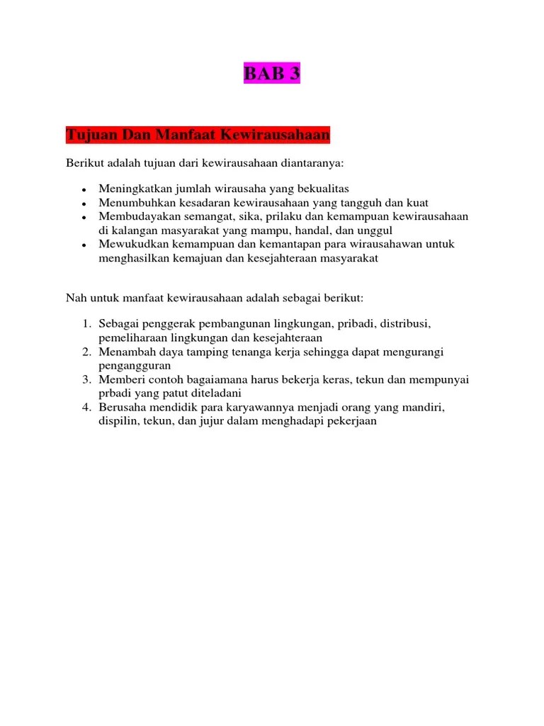 Tujuan Dan Manfaat Kewirausahaan | PDF