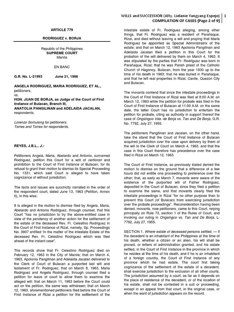 Succession Case Compilation Page 2 of 9 Will And Testament Probate