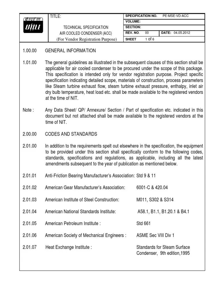 Air Cooled COndenser.pdf Heat Exchanger Specification (Technical Standard)