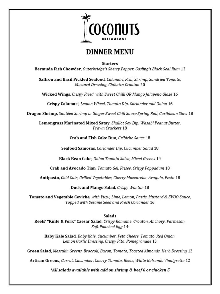 Coconuts Dinner 2017595e3bf669fc6 PDF Salad Western Cuisine