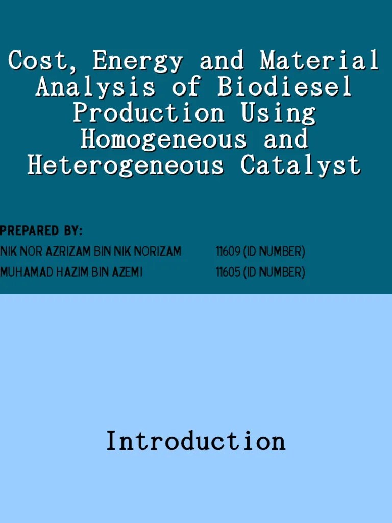 Cost Energy and Material Analysis of Biodiesel Production Using