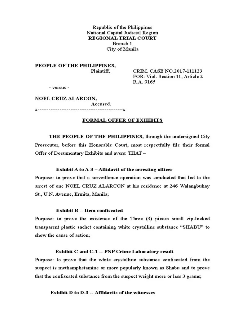 Formal Offer of Evidence PDF Prosecutor Social Institutions