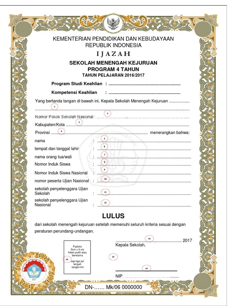 Penulisan Blangko Ijazah SMK Direktorat SMK