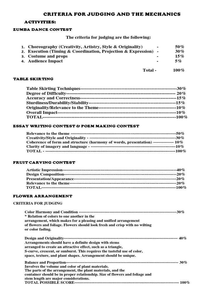 Criteria for Judging and the Mechanics Plants