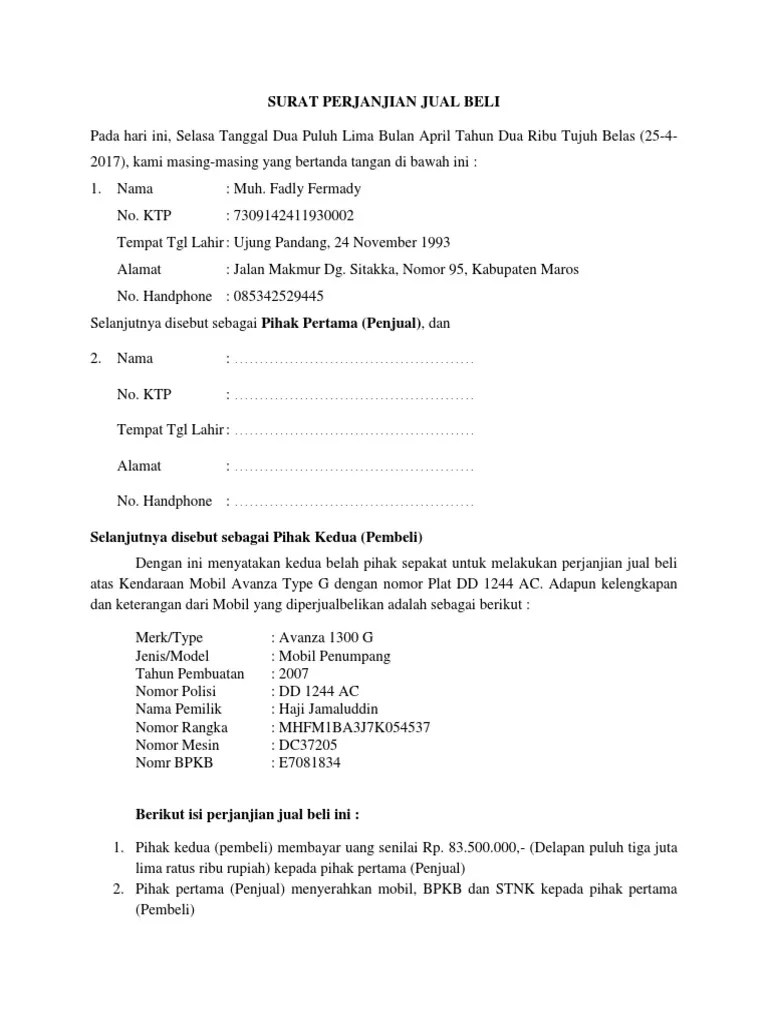 Surat Perjanjian Jual Beli | PDF