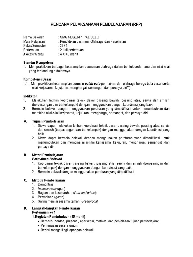 RPP-Penjas-Bola Voli-Kelas XI-Semester 1 | PDF