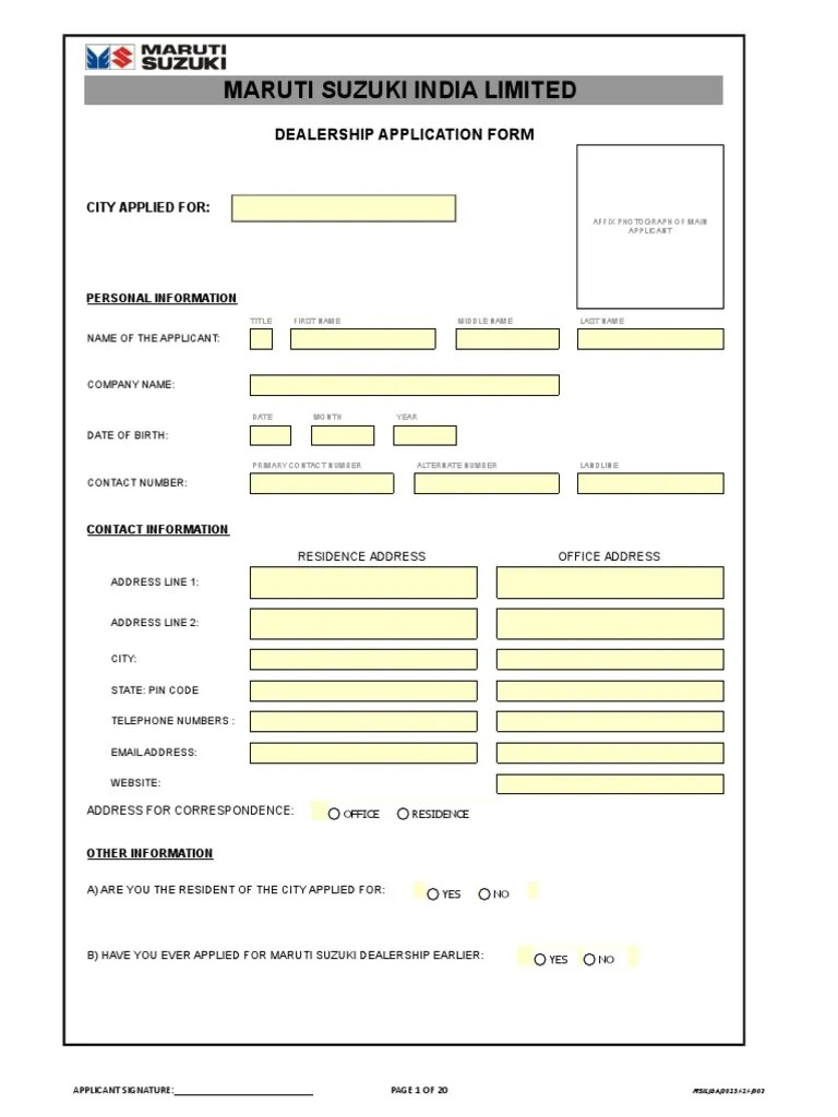 New Dealer Application Form Rev Economies Business