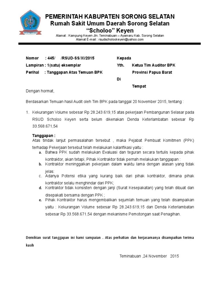 Contoh Surat Permohonan Audit Bpkp
