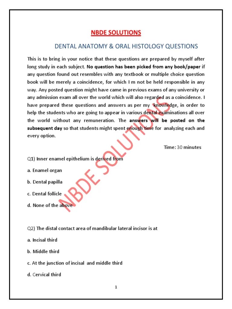 Dental Anatomy Questions | PDF | Dental Anatomy | Mouth