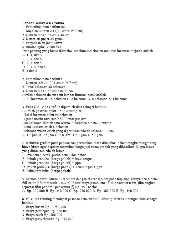 Kalkulasi Grafika (Biaya) | PDF