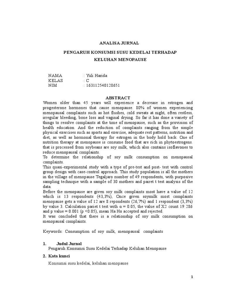 Analisa Jurnal Pengaruh Konsumsi Susu Kedelai Terhadap Keluhan Menopause