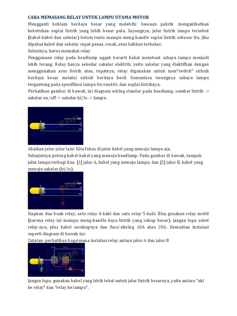 Cara Pasang Relay 5 Kaki Lampu Motor