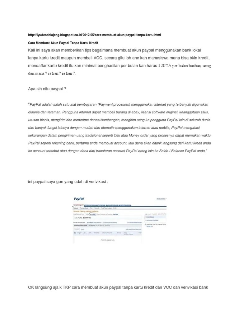 Cara Daftar Paypal Tanpa Kartu Kredit Dan Vcc Daftar Ini