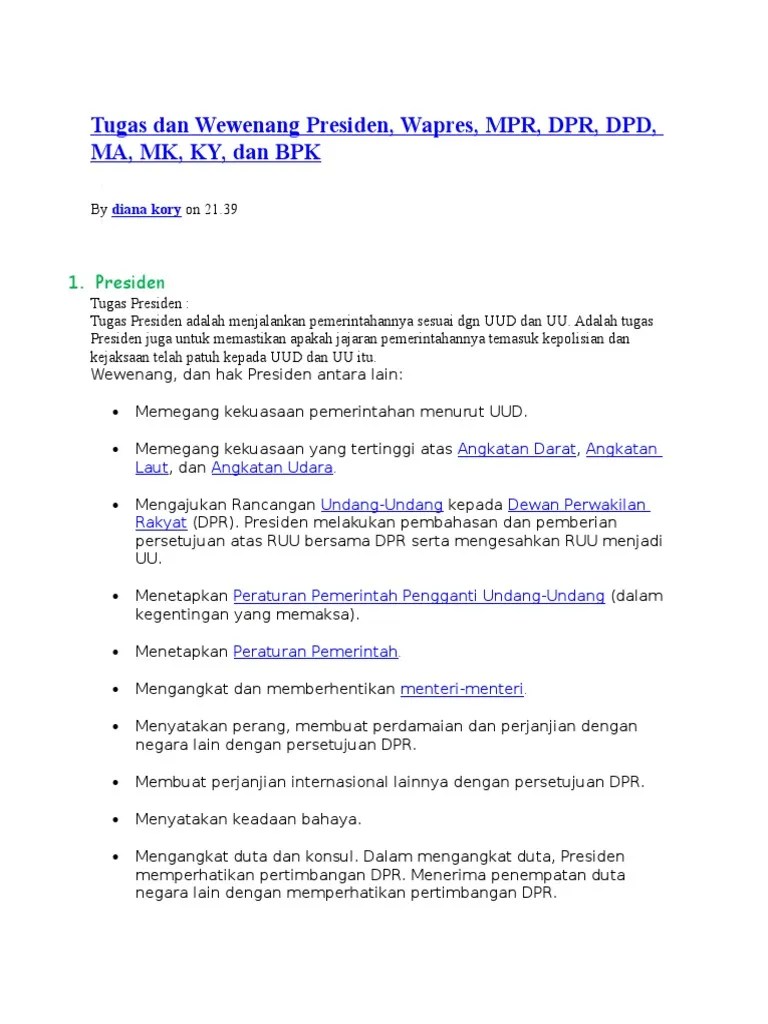Tugas Dan Wewenang Lembaga Negara