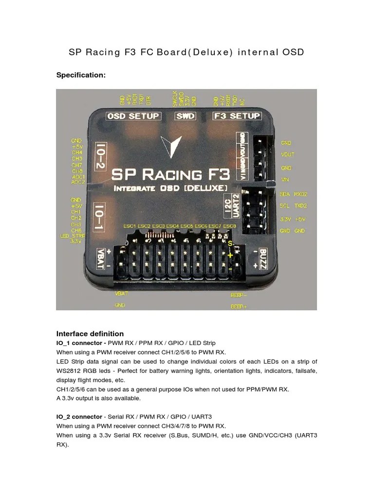 SP Racing F3 FC Board (Deluxe) Internal OSD Manual | PDF | Arduino