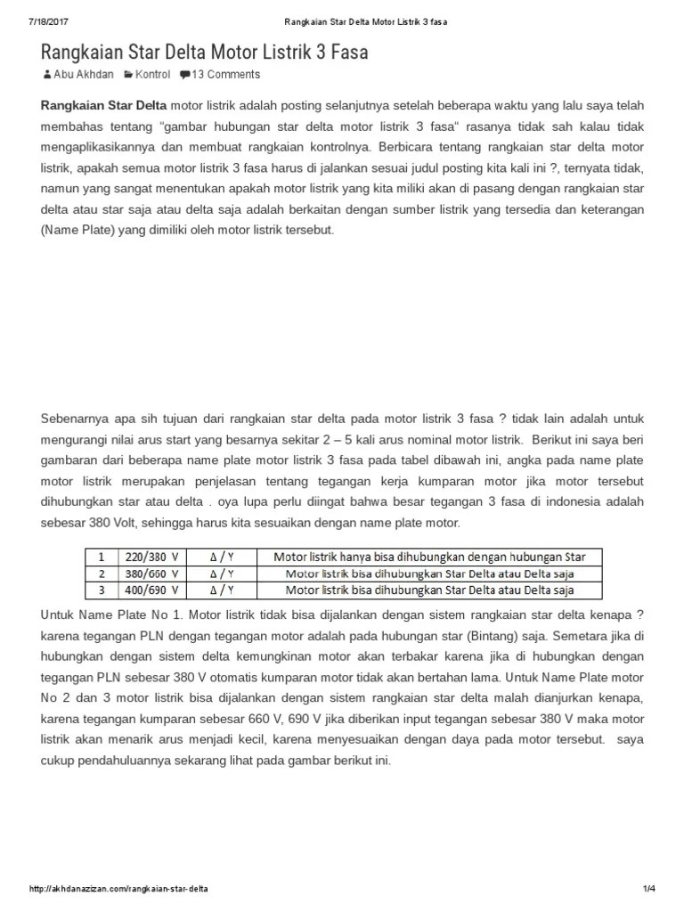 Rangkaian Star Delta Motor Listrik 3 Fasa