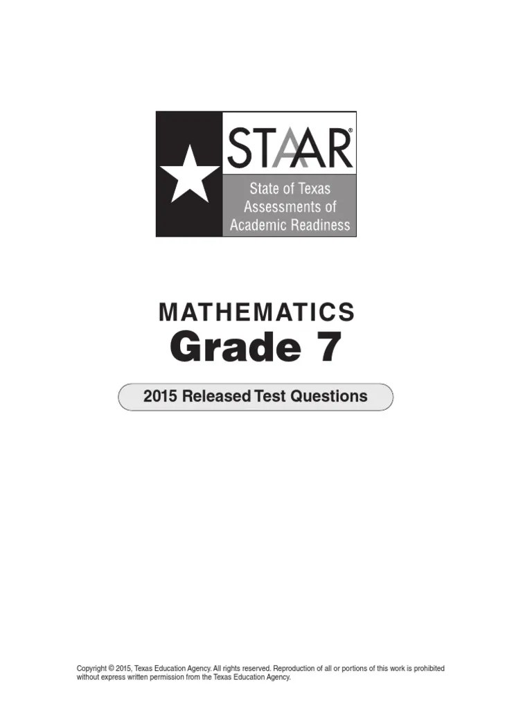 Staar2015 7th Grade Area Mathematics Free 30day