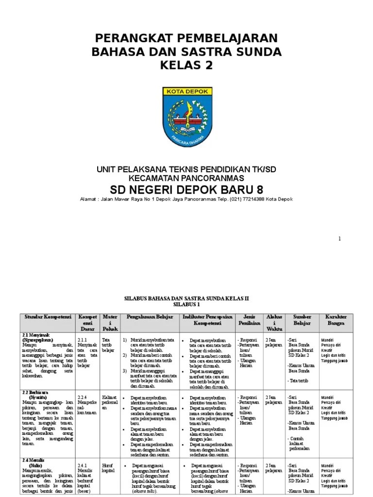 Perangkat Pembelajaran Basa Sunda Basa Sunda SD MI Kelas 2