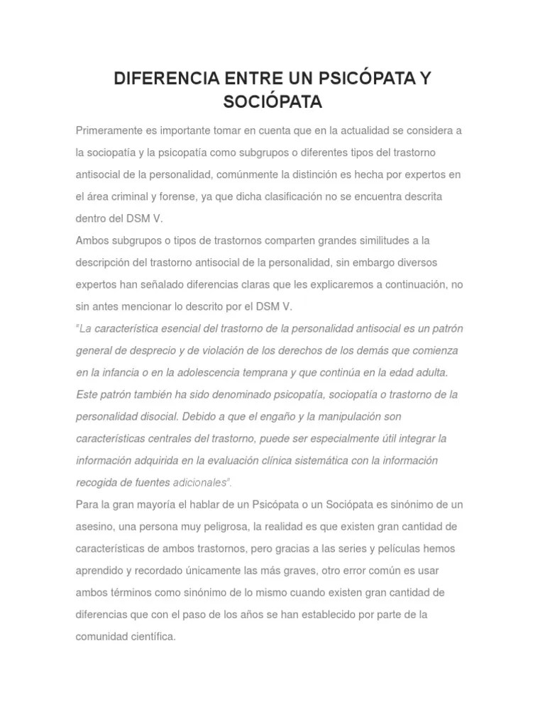 Diferencia Entre Un Psicópata y Sociópata Psicopatía Desorden de