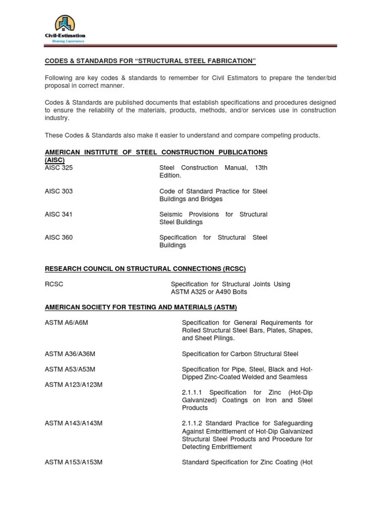 Codes Standards for Structural Steel Fabrication Erection Structural