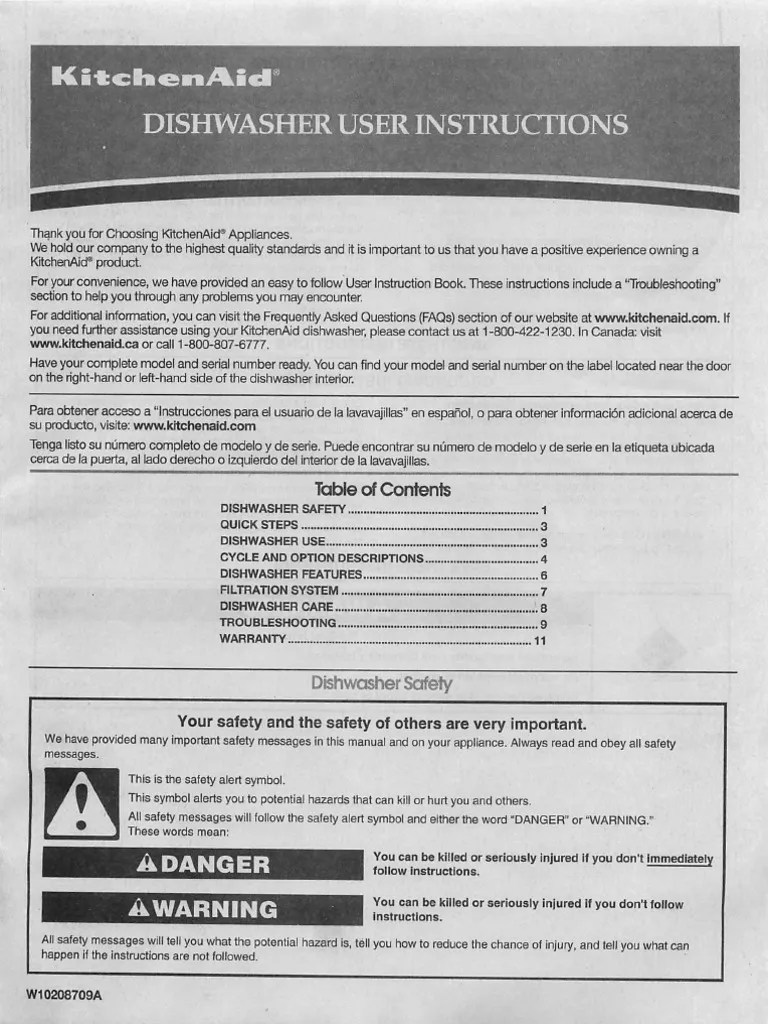 Kitchenaid Model KUDE70CVSS0 Dishwasher User and Install Manual | PDF