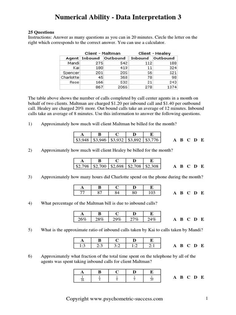 Numerical Ability Data Interpretation 3 25 Questions PDF Call