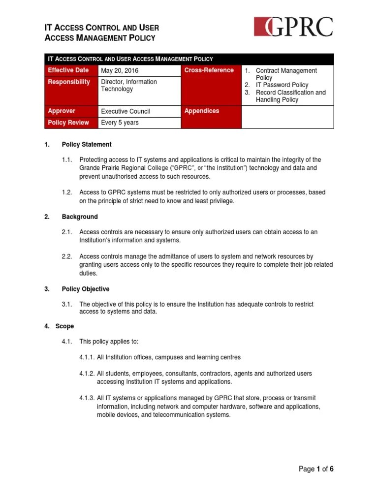 IT Access Control and User Access Management Policy Access Control