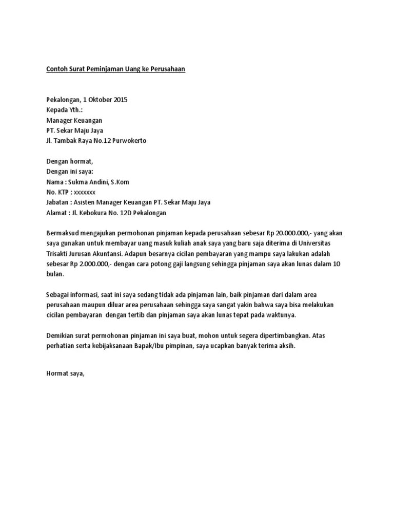 Contoh Surat Pengajuan Pinjaman Uang Ke Kantor Tips Seputar Uang