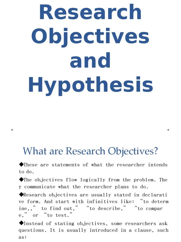 Research Objectives and Hypothesis Hypothesis Variable